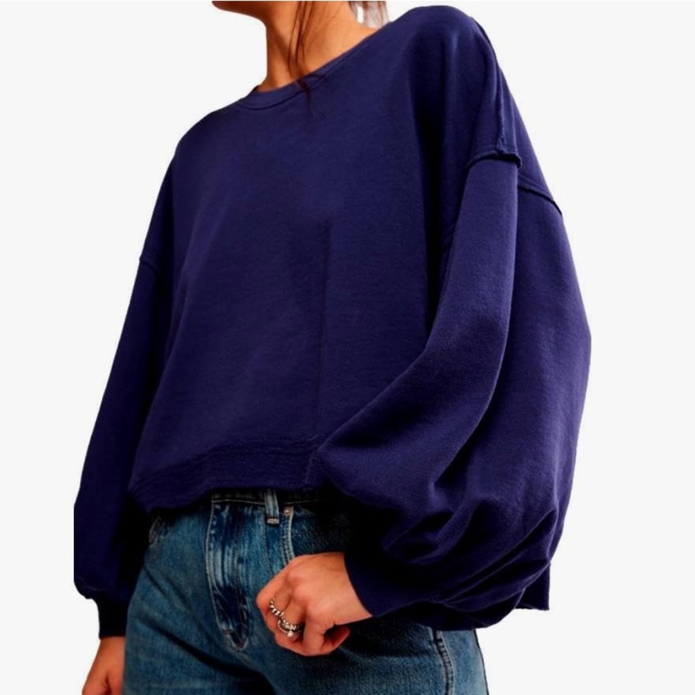NWT FREE PEOPLE Trish Drop Shoulder Oversized Long Sleeve Sweatshirt Size Small